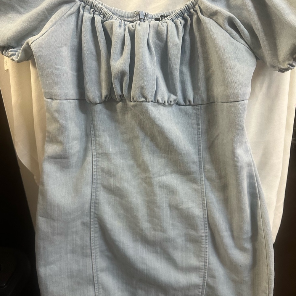 iris Pale Blue Puff-Sleeve Mini Dress